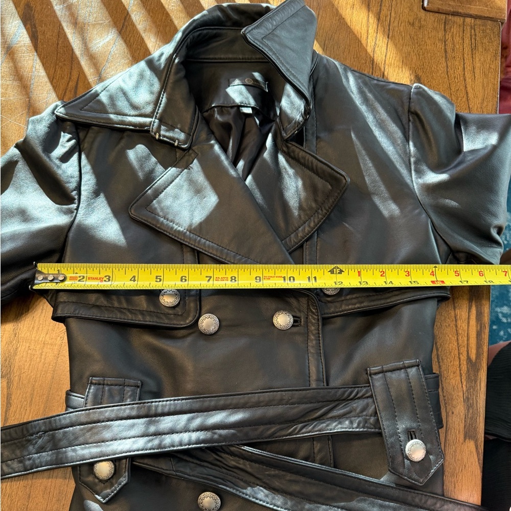 Black Double-Breasted Leather Jacket - Picture 7 of 8